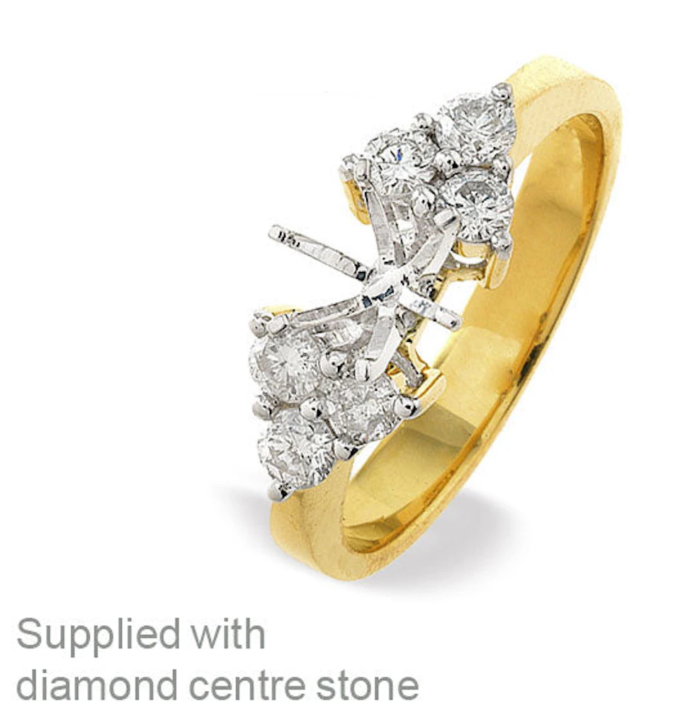 18K Gold Lab Diamond Ring Mount with Shoulder Clusters (1.00ct)